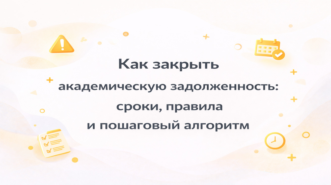 Как закрыть академическую задолженность: сроки, правила и пошаговый алгоритм — минималистичный образовательный постер